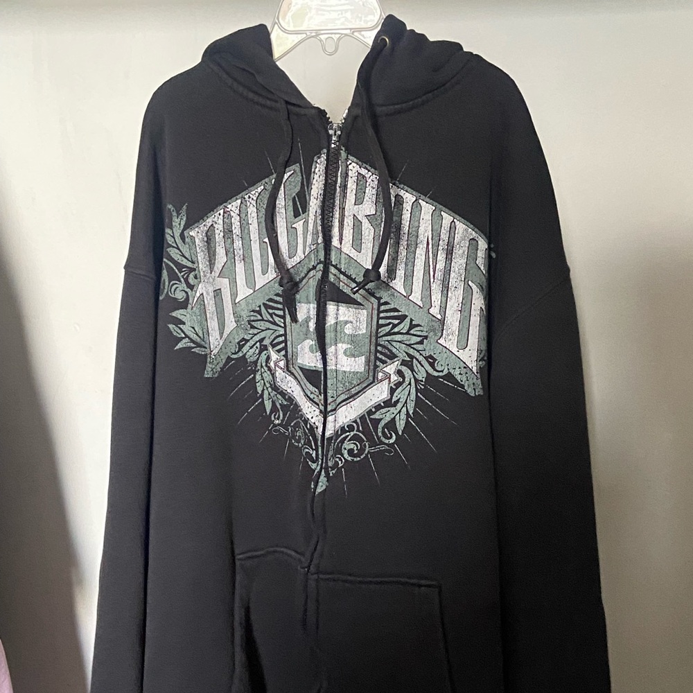 Vintage Y2K Billabong Black Zip Up Hoodie with Graphic Design